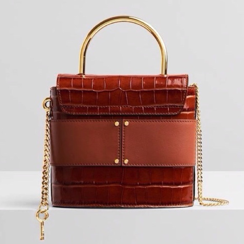 CHLOE
Aby Lock Small Embossed/Calfskin Leather Chain Shoulder Bag Brown - Picture 2 of 16
